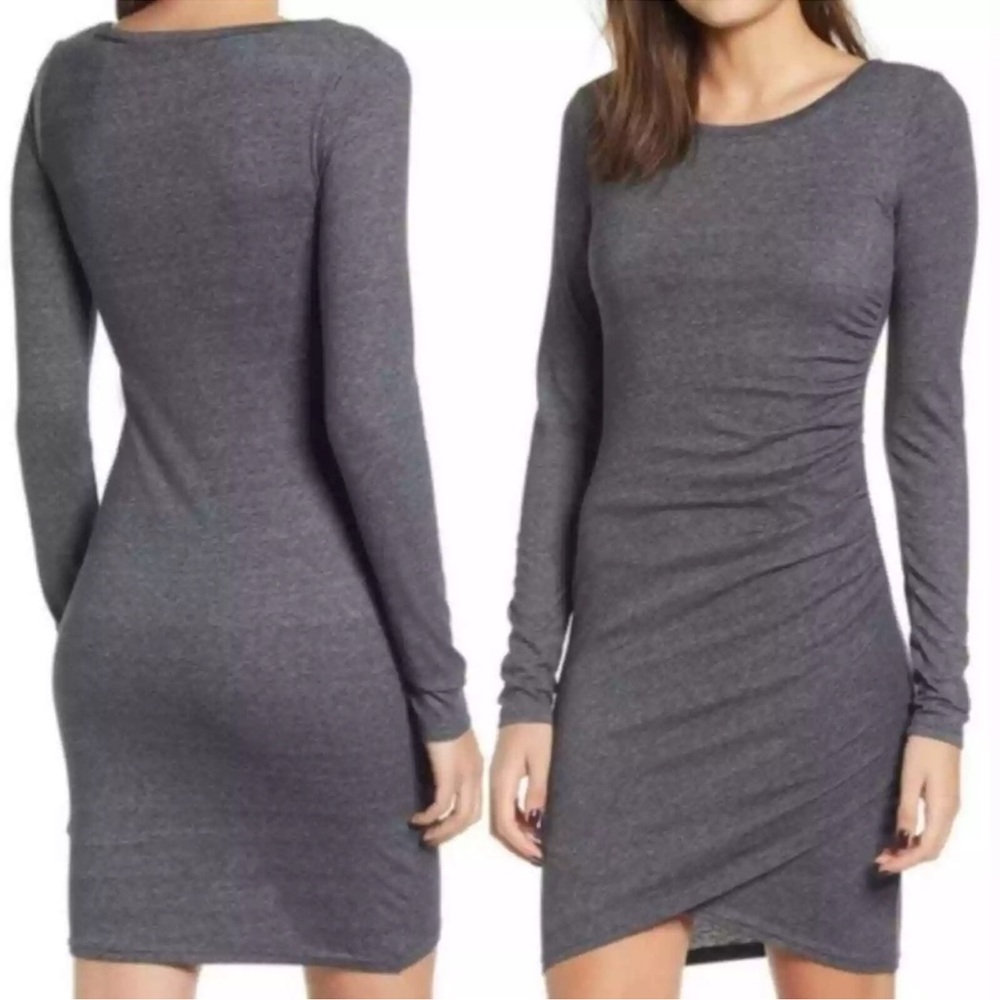 NWOT Leith Ruched Long Sleeve Bodycon Dress - Heather Gray - size XS